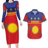 Guadeloupe Couples Matching Long Sleeve Bodycon Dress and Hawaiian Shirt Rejyon Gwadloup Red Version