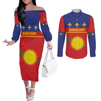 Guadeloupe Couples Matching Off The Shoulder Long Sleeve Dress and Long Sleeve Button Shirt Rejyon Gwadloup Red Version