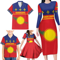 Guadeloupe Family Matching Long Sleeve Bodycon Dress and Hawaiian Shirt Rejyon Gwadloup Red Version