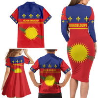 Guadeloupe Family Matching Long Sleeve Bodycon Dress and Hawaiian Shirt Rejyon Gwadloup Red Version