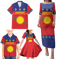 Guadeloupe Family Matching Puletasi and Hawaiian Shirt Rejyon Gwadloup Red Version