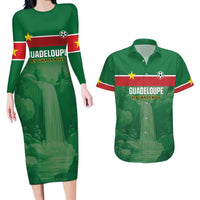 Custom Football Guadeloupe Green Couples Matching Long Sleeve Bodycon Dress and Hawaiian Shirt Les Gwada Boy Go Champions