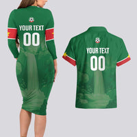 Custom Football Guadeloupe Green Couples Matching Long Sleeve Bodycon Dress and Hawaiian Shirt Les Gwada Boy Go Champions