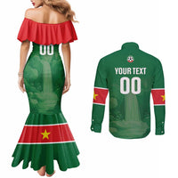 Custom Football Guadeloupe Green Couples Matching Mermaid Dress and Long Sleeve Button Shirt Les Gwada Boy Go Champions