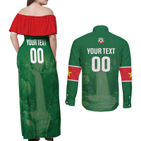 Custom Football Guadeloupe Green Couples Matching Off Shoulder Maxi Dress and Long Sleeve Button Shirt Les Gwada Boy Go Champions
