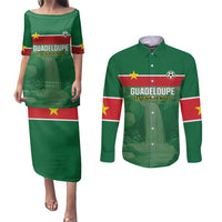 Custom Football Guadeloupe Green Couples Matching Puletasi and Long Sleeve Button Shirt Les Gwada Boy Go Champions