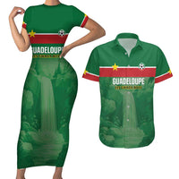 Custom Football Guadeloupe Green Couples Matching Short Sleeve Bodycon Dress and Hawaiian Shirt Les Gwada Boy Go Champions
