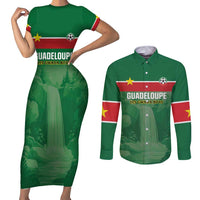 Custom Football Guadeloupe Green Couples Matching Short Sleeve Bodycon Dress and Long Sleeve Button Shirt Les Gwada Boy Go Champions
