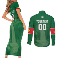 Custom Football Guadeloupe Green Couples Matching Short Sleeve Bodycon Dress and Long Sleeve Button Shirt Les Gwada Boy Go Champions