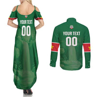 Custom Football Guadeloupe Green Couples Matching Summer Maxi Dress and Long Sleeve Button Shirt Les Gwada Boy Go Champions
