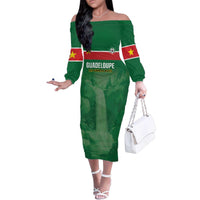 Custom Football Guadeloupe Green Family Matching Off The Shoulder Long Sleeve Dress and Hawaiian Shirt Les Gwada Boy Go Champions