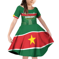 Custom Football Guadeloupe Green Family Matching Off Shoulder Short Dress and Hawaiian Shirt Les Gwada Boy Go Champions