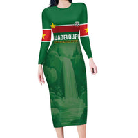 Custom Football Guadeloupe Green Long Sleeve Bodycon Dress Les Gwada Boy Go Champions