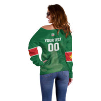 Custom Football Guadeloupe Green Off Shoulder Sweater Les Gwada Boy Go Champions