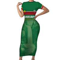 Custom Football Guadeloupe Green Short Sleeve Bodycon Dress Les Gwada Boy Go Champions
