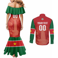 Custom Football Guadeloupe Red Couples Matching Mermaid Dress and Long Sleeve Button Shirt Les Gwada Boy Go Champions