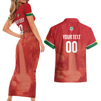 Custom Football Guadeloupe Red Couples Matching Short Sleeve Bodycon Dress and Hawaiian Shirt Les Gwada Boy Go Champions