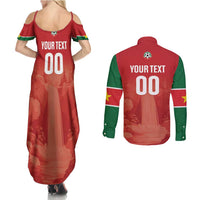 Custom Football Guadeloupe Red Couples Matching Summer Maxi Dress and Long Sleeve Button Shirt Les Gwada Boy Go Champions