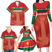 Custom Football Guadeloupe Red Family Matching Long Sleeve Bodycon Dress and Hawaiian Shirt Les Gwada Boy Go Champions