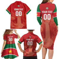 Custom Football Guadeloupe Red Family Matching Long Sleeve Bodycon Dress and Hawaiian Shirt Les Gwada Boy Go Champions
