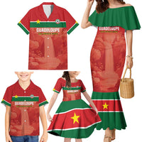 Custom Football Guadeloupe Red Family Matching Mermaid Dress and Hawaiian Shirt Les Gwada Boy Go Champions