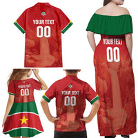 Custom Football Guadeloupe Red Family Matching Off Shoulder Maxi Dress and Hawaiian Shirt Les Gwada Boy Go Champions
