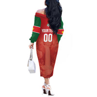 Custom Football Guadeloupe Red Off The Shoulder Long Sleeve Dress Les Gwada Boy Go Champions
