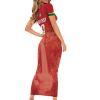 Custom Football Guadeloupe Red Short Sleeve Bodycon Dress Les Gwada Boy Go Champions