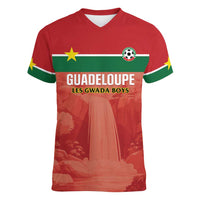 Custom Football Guadeloupe Red Women V-Neck T-Shirt Les Gwada Boy Go Champions