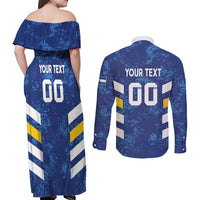 Custom El Salvador Football Couples Matching Off Shoulder Maxi Dress and Long Sleeve Button Shirt La Selecta Go Champions