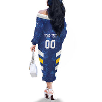 Custom El Salvador Football Family Matching Off The Shoulder Long Sleeve Dress and Hawaiian Shirt La Selecta Go Champions