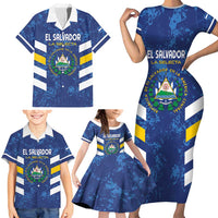 Custom El Salvador Football Family Matching Short Sleeve Bodycon Dress and Hawaiian Shirt La Selecta Go Champions