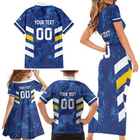 Custom El Salvador Football Family Matching Short Sleeve Bodycon Dress and Hawaiian Shirt La Selecta Go Champions