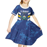 Custom El Salvador Football Kid Short Sleeve Dress La Selecta Go Champions