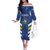 Custom El Salvador Football Off The Shoulder Long Sleeve Dress La Selecta Go Champions