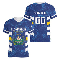 Custom El Salvador Football Women V-Neck T-Shirt La Selecta Go Champions