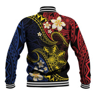 Philippines Spirit Tribal Sun Plumeria Baseball Jacket Red And Blue Polynesian Pattern