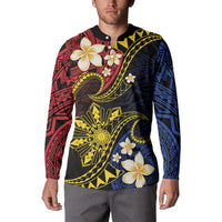 Philippines Spirit Tribal Sun Plumeria Button Sweatshirt Red And Blue Polynesian Pattern