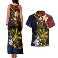 Philippines Spirit Tribal Sun Plumeria Couples Matching Tank Maxi Dress and Hawaiian Shirt Red And Blue Polynesian Pattern