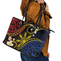 Philippines Spirit Tribal Sun Plumeria Leather Tote Bag Red And Blue Polynesian Pattern