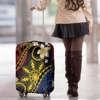 Philippines Spirit Tribal Sun Plumeria Luggage Cover Red And Blue Polynesian Pattern