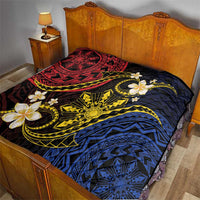 Philippines Spirit Tribal Sun Plumeria Quilt Red And Blue Polynesian Pattern