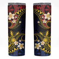 Philippines Spirit Tribal Sun Plumeria Skinny Tumbler Red And Blue Polynesian Pattern
