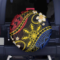 Philippines Spirit Tribal Sun Plumeria Spare Tire Cover Red And Blue Polynesian Pattern