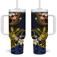 Philippines Spirit Tribal Sun Plumeria Tumbler With Handle Red And Blue Polynesian Pattern