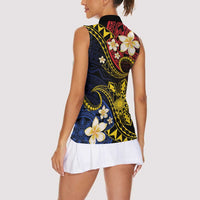 Philippines Spirit Tribal Sun Plumeria Women Sleeveless Polo Shirt Red And Blue Polynesian Pattern