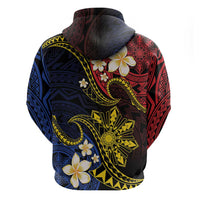 Philippines Spirit Tribal Sun Plumeria Zip Hoodie Red And Blue Polynesian Pattern