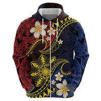 Philippines Spirit Tribal Sun Plumeria Zip Hoodie Red And Blue Polynesian Pattern