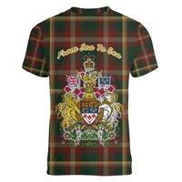 Canada Women V Neck T Shirt Canadian Coat Of Arms Mix Maple Leaf Tartan - Wonder Print Shop