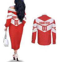Custom Switzerland 2024 Football Couples Matching Off The Shoulder Long Sleeve Dress and Long Sleeve Button Shirt Rossocrociati Go Champions